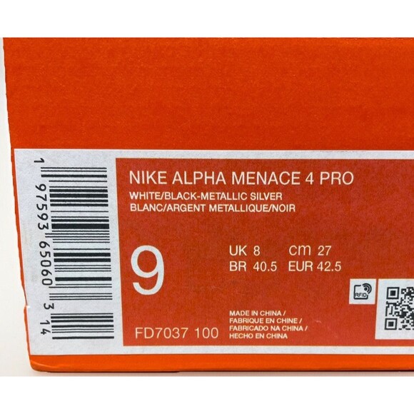 Nike Alpha Menace 4 Pro Men\'s 9 Football Cleats White Photon Dust FD7037-100 main image 9